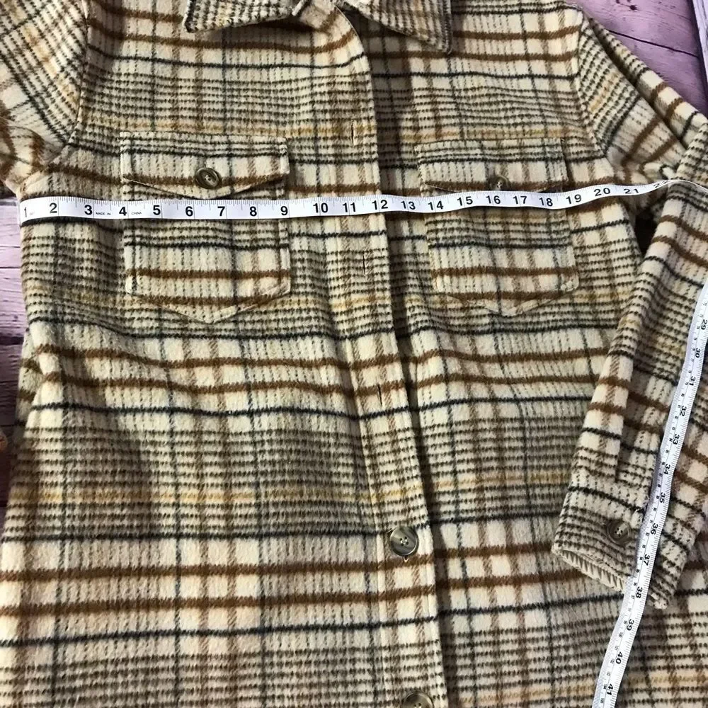NWOT JOIE Oversized Neutral Plaid Button Up Casual Wool Blend Jacket Shacket M